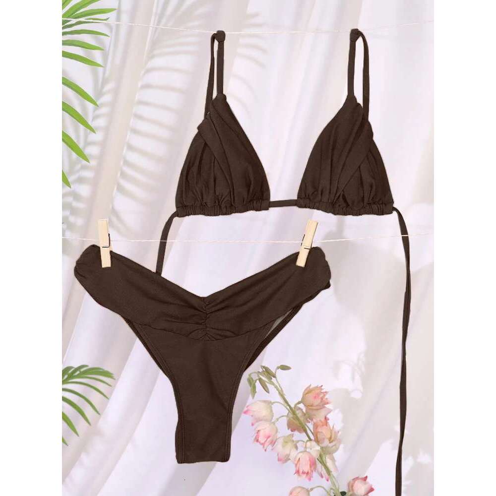Bikini Sexy Folds Set Solid Micro Bikinis Women Swimsuit Female Triangle Swimwear Beach Wear Bathing Suit