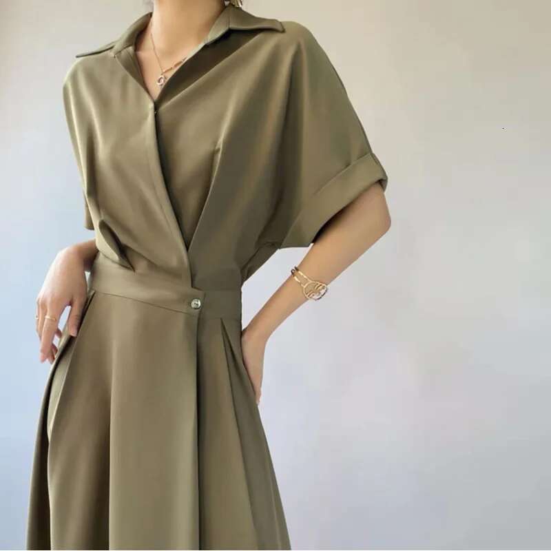 Dongdumaoyi Nieuwe Franse Stijl Shirtjurk Dames Lente Woon Werkverkeer Elegante Afslankende Lange Jurk C