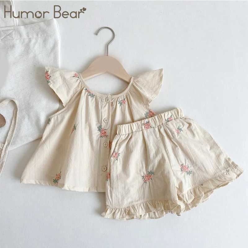 Interesting Bear Girl Clothing Set Embroidered Childrens Flight Sleeve Vest Short Sleeve Childrens Clothing SetT250327