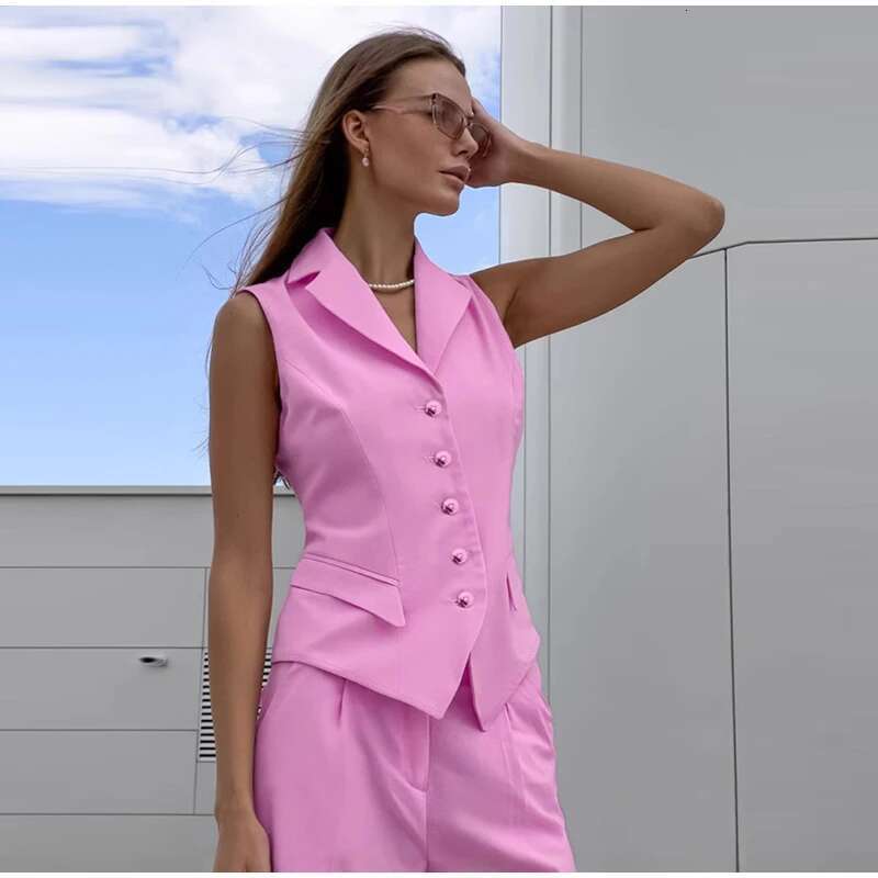 Women's Coat Women Lapel Vest Pants Sets Lazy Sleeveless Single Breasted Waistcoat Wide Leg Trousers Spring New Casual Lady Commuter Set