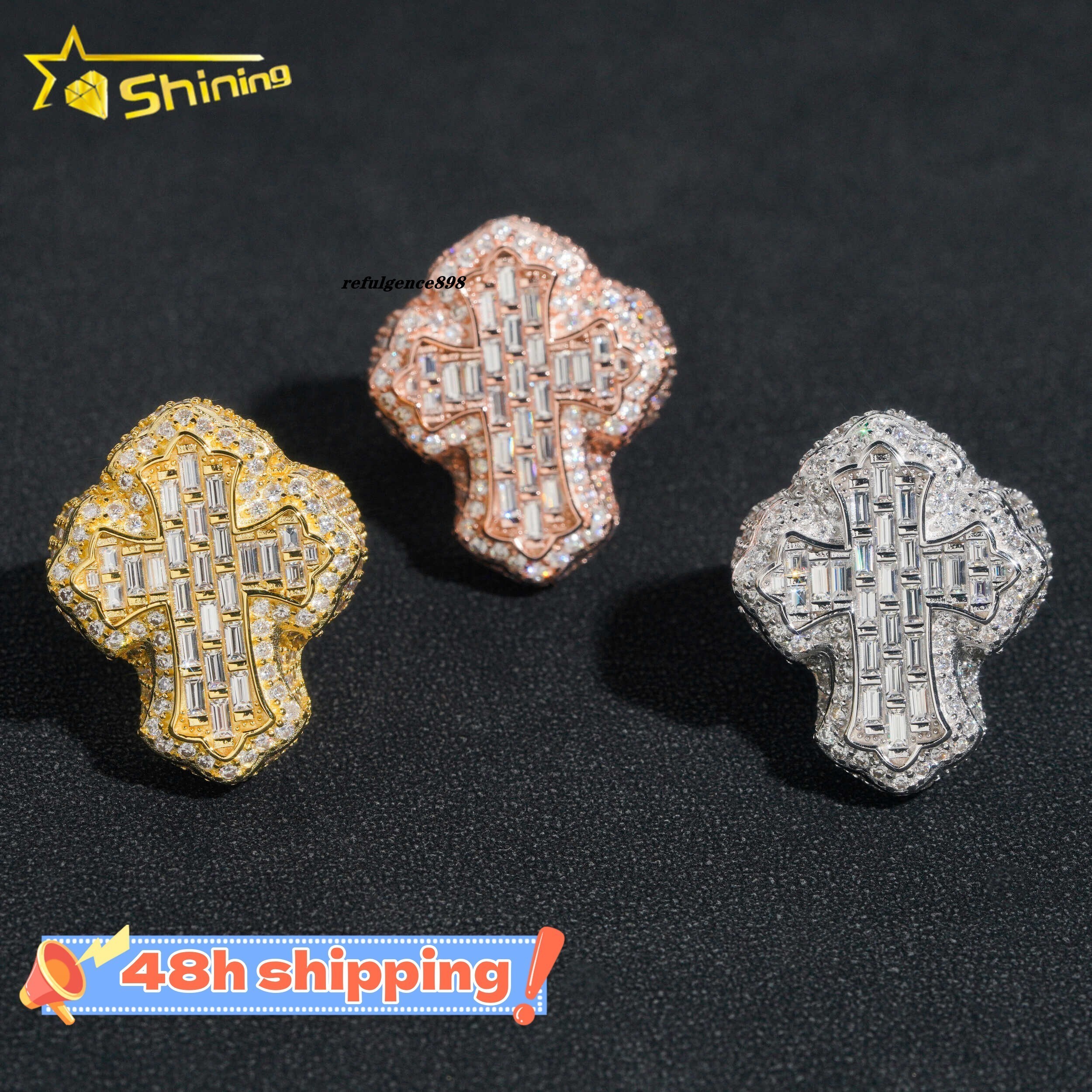 Fashion Jewelry Rings 14k Gold Plated S925 Lab Grown Diamond Engagement Ring for Men Vvs Moissanite Diamond Hip Hop Cross Ring