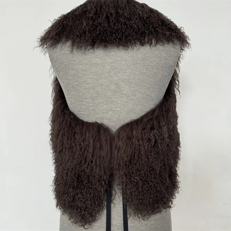 Sexy Midnight Real Mongolian Fur Waistcoat Womens Backless Crop Strap Tank Top Deep Vneck Y2k Street Brown Solid 250326