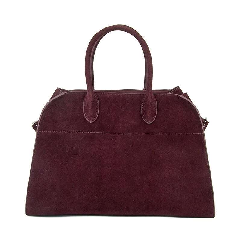 Donna-In Cow Suede Large Handbag Genuine Leather Casual Top Handle Tote Bag For Women Wine Red Fashion