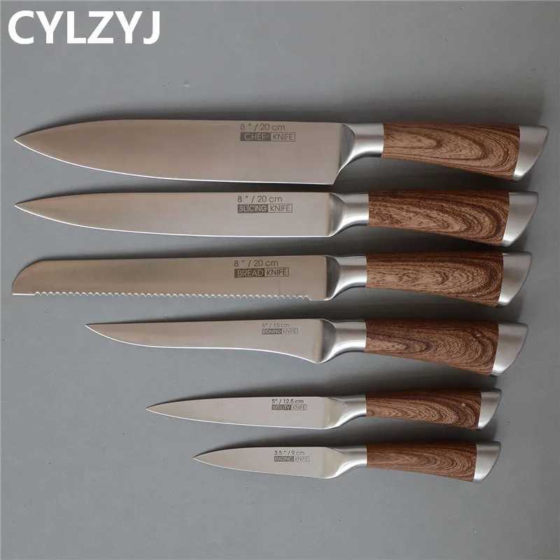 Kitchen Knives Set chef knives sets Stainless Steel Kitchen Knives Scissors Sharpener Chef Slicer Paring Bread Utility KnifeC250327