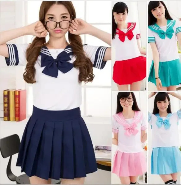 Summer Japanese School Uniform Anime Cosplay Sailor Set Short Sleeve TopTieSkirt Navy Preparatory Style Student Girl 250326
