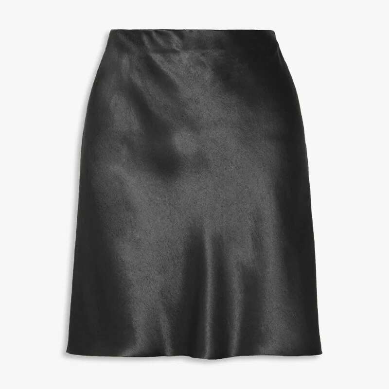 Dongdumaoyi Dames Acetaatsatijnen Midi Rok Lente Zomer Nieuwe Elastische Hoog Getailleerde Effen Kleur Minirok C