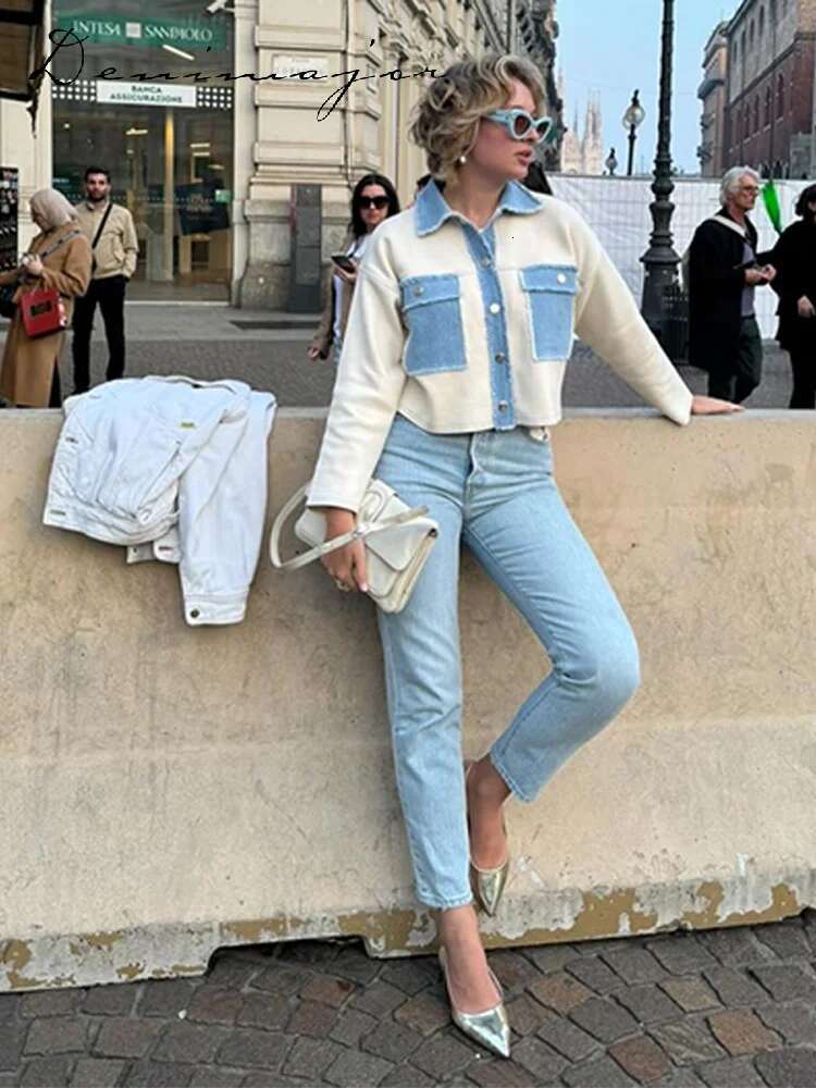 Street Patchwork Denim Jackets Women Casual Long Sleeved Single Breasted Pockets Female Spring New Fashion Lady Outwear