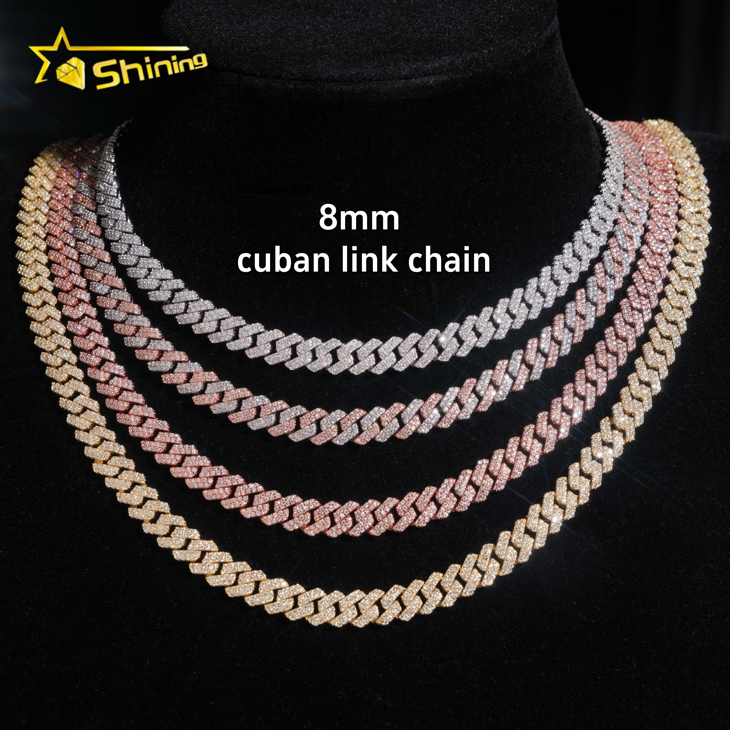 Hot Sale VVS Iced Out Moissanite Pass Diamond Test 925 Silver Gold Hip Hop 2Rows 8mm Cuban Link Chain Necklace Fine Jewelry