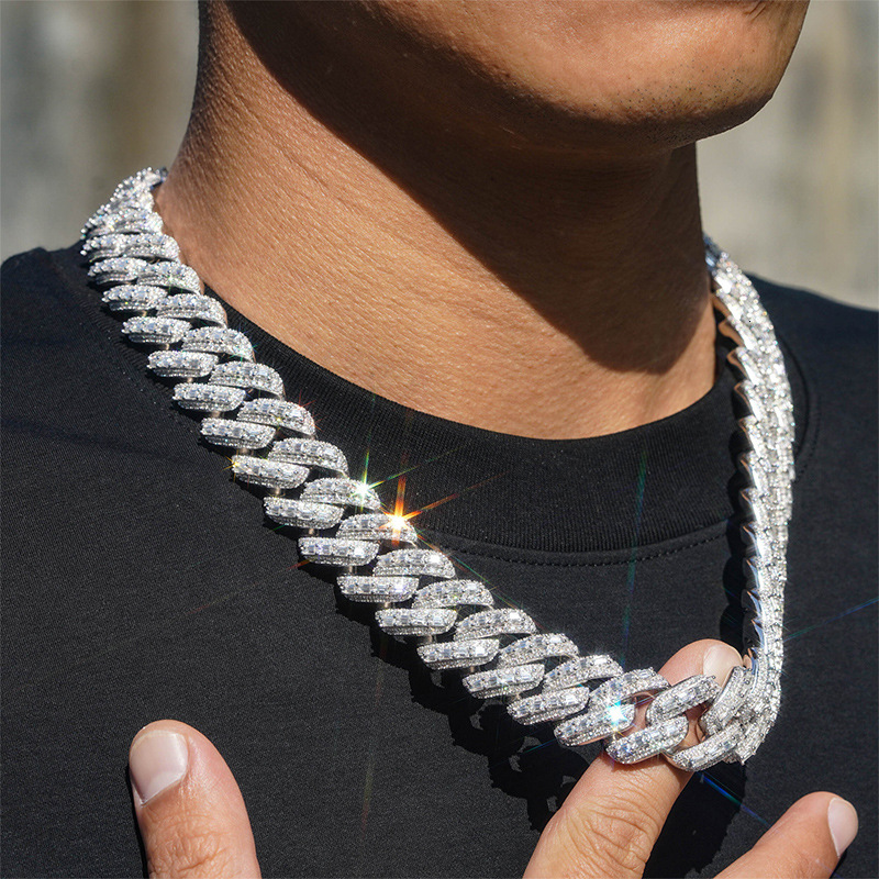 Cuban chain 20mm full set moissanite 925 silver trendy brand accessory mens necklace