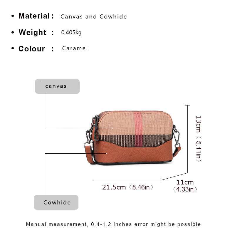 New Single Shoulder Crossbody Women's Fashionable Canvas With Cowhide Plaid Bag