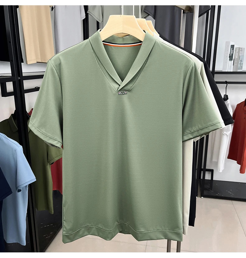 y short sleeved Tshirt mens summer Vletter embossed n trend European casual seagull collar silk polo shirt 250327