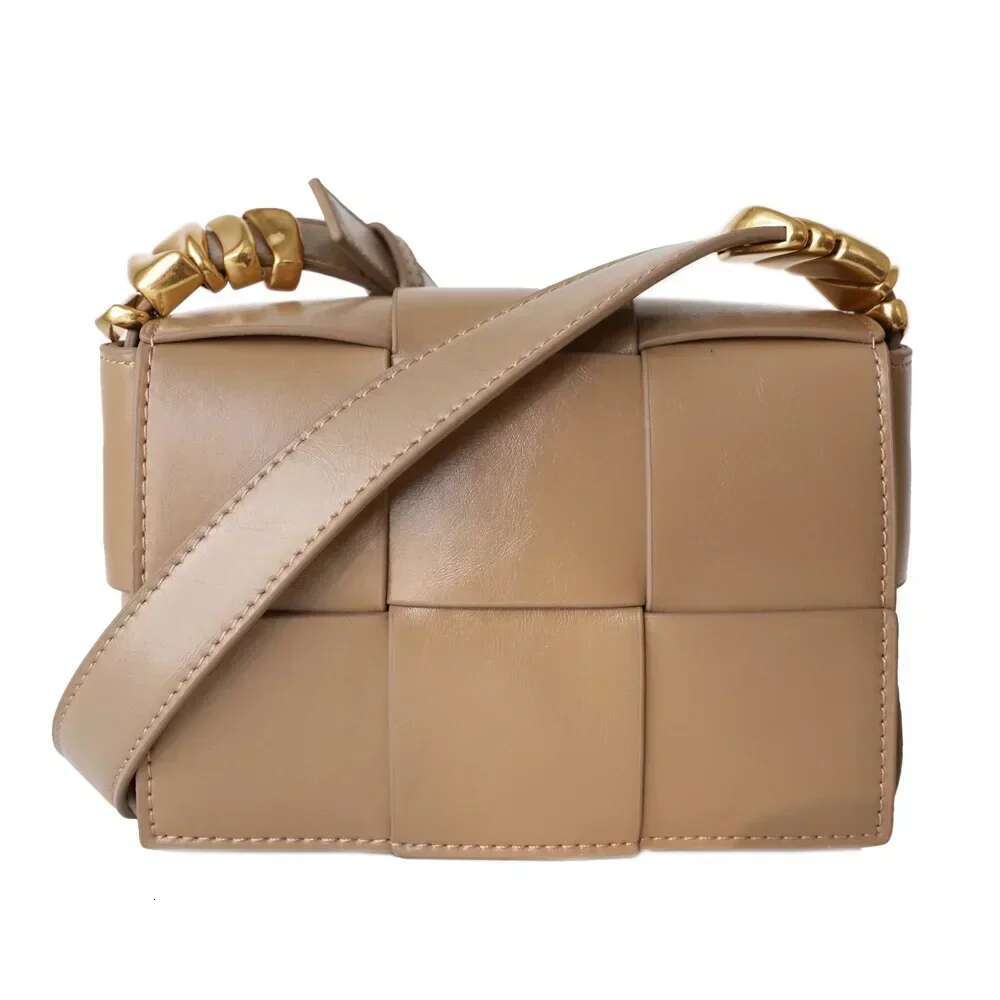 Women Small Square Genuine Leather Female Weaving Crossbody Bags Fashion Cowhide Ladies Shoulder Messenger Bag Sier Brown
