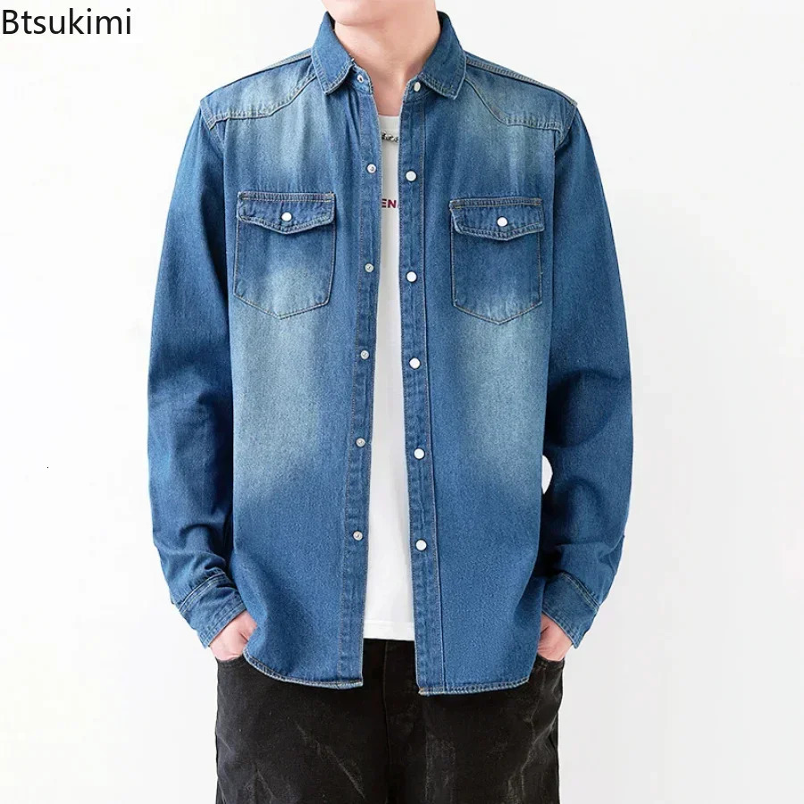 2025 Mens SpringSummer Long Sleeve Denim Shirt Korean Ultra Thin Set Tool Jeans Jacket Classic Fashion Simple Top 250318