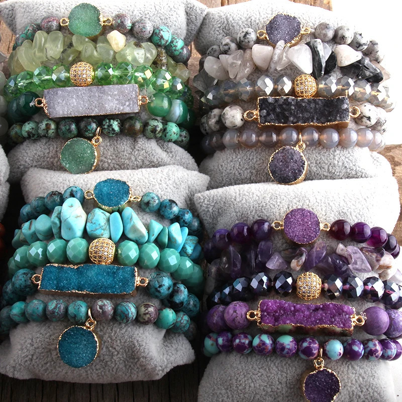 RH Fashion Boho Jewelry Natural Stone Druzy Charm Bracelet Bangle 5pc Bracelets Sets For Women Jewelryes Gift DropShip 250318