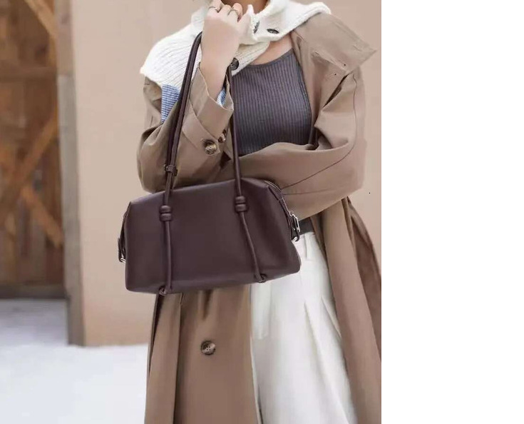 Vintage Simple Long-Handle Easy To Wear Women Tote Wine Red Genuine Cow Leather Female Shoulder Bag Rope Strap Travel Handbag