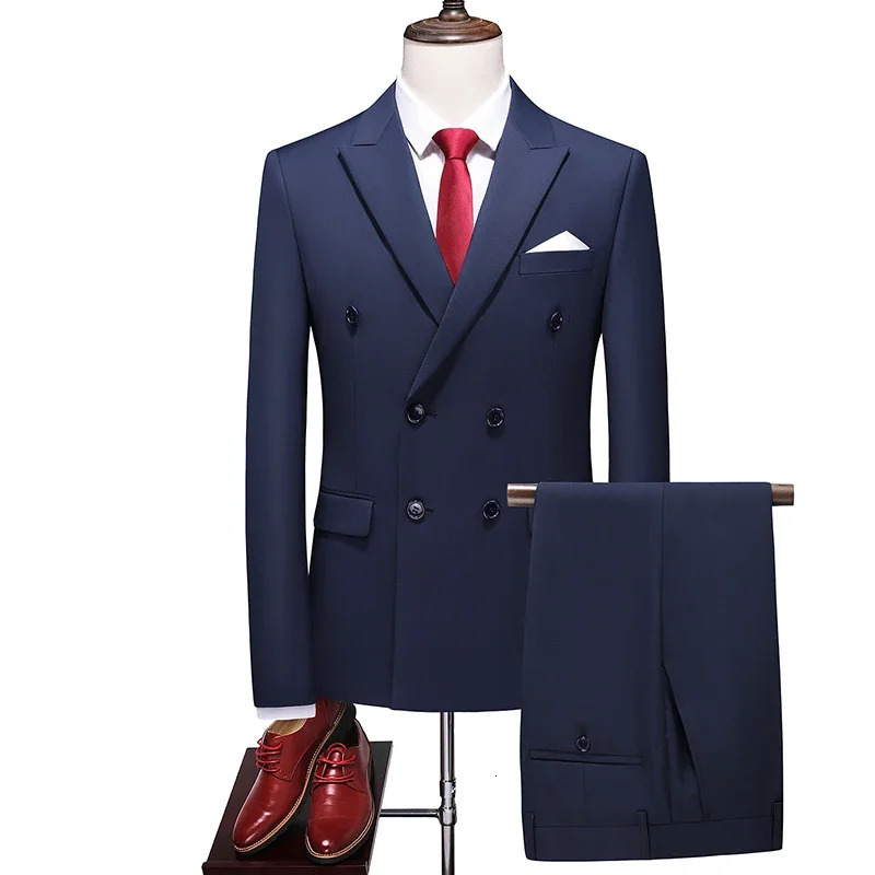 Traje De Hombre Elegant PioneerPants Mens Fashion Business Casual Gentleman Double Chest British Style Plus Size Set 250326