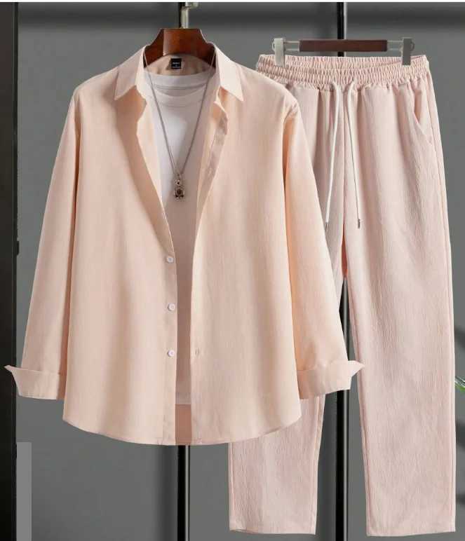 Spring and autumn solid color 3D printed mens Harajuku clothing set Tracksuit long sleeved shirt long pants two-piece clothing set W250326