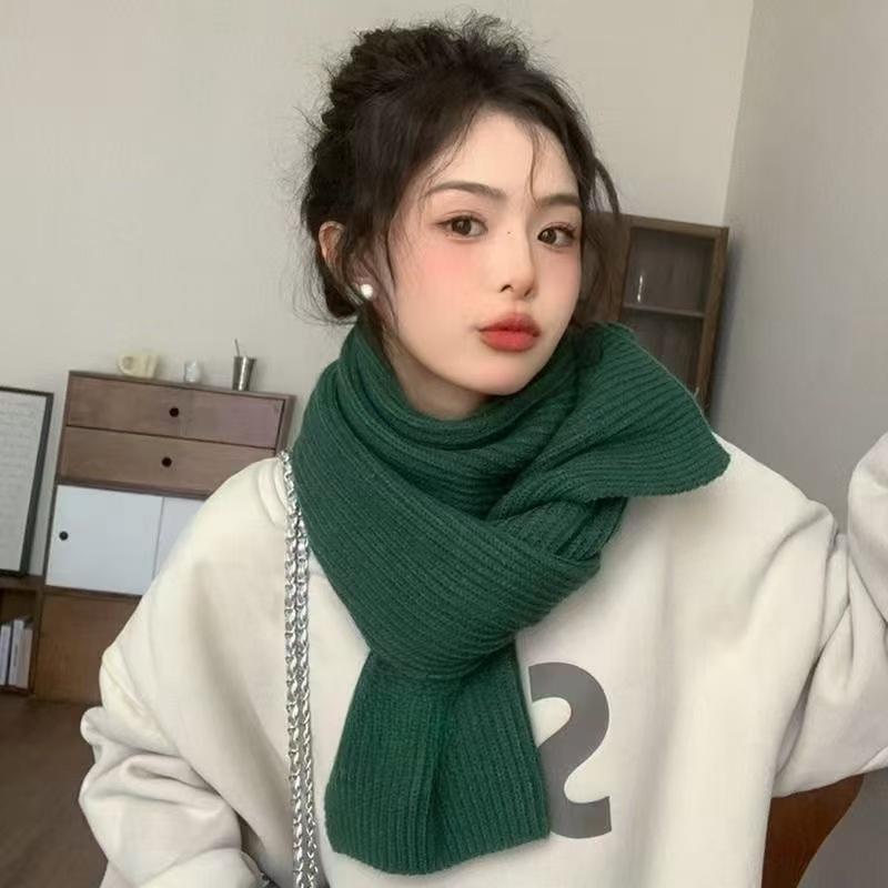 K238 Korean version of the new ins white pure color knitted scarf winter women's soft atmosphere student wool warm neck scarf