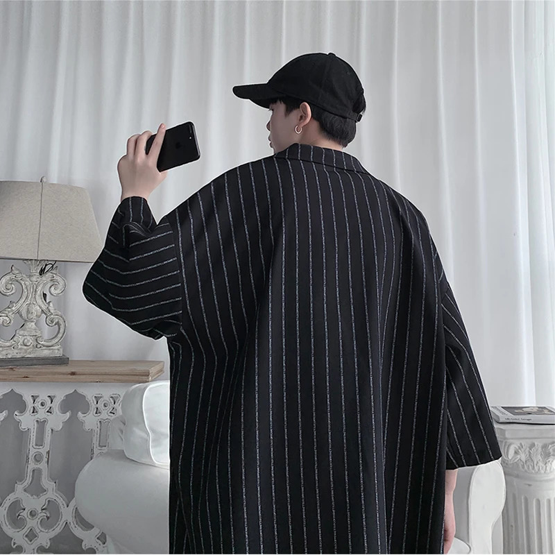 Korean mens track and field jacket shorts 2piece set summer striped sportswear ultrafine clothing lightweight 5XL 250326