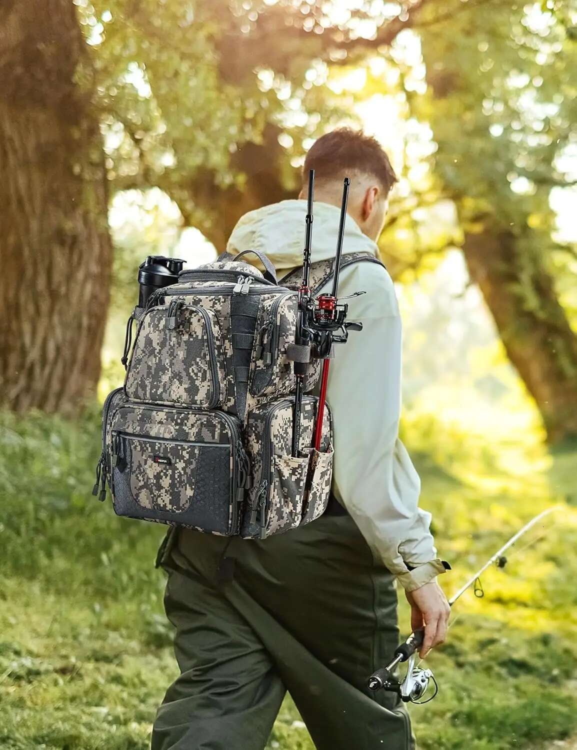 Backpack 4 Trays, Large Outdoor Storage Tackle Bag With Protective Rain Cover For Fishing Gear