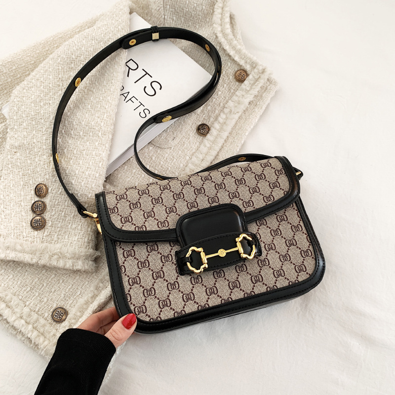 design bag new Fashion retro printed small square bag, saddle bag all-match shoulder crossbody bag trendy