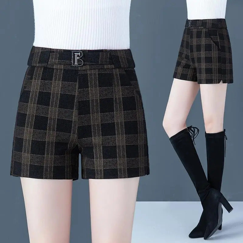 Korean fashion version wool five point shorts solid zipper pocket high waist casual straight pants 250321