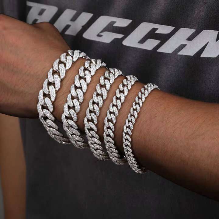 Hot Selling Hip Hop Jewelry 8mm-20mm Sterling Silver 925 14K Gold Iced Out Cuban Link Bracelet Moissanite Cuban Necklace Chain