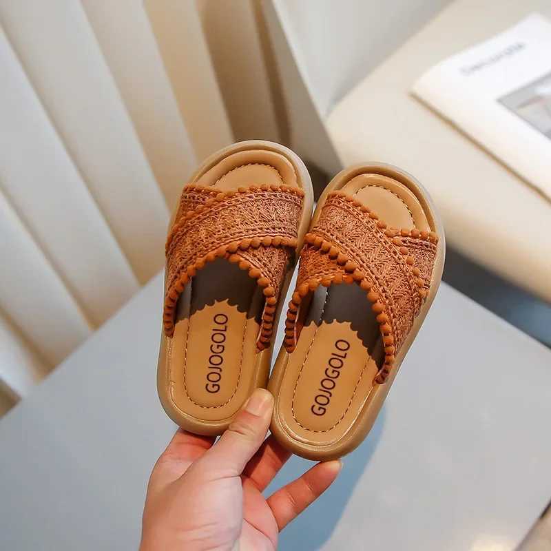 Slipper Girl Summer Sliding Princess Sweet Childrens Sliding Beach Shoes Bohemian Weaving Childrens Outdoor Sliding S25326