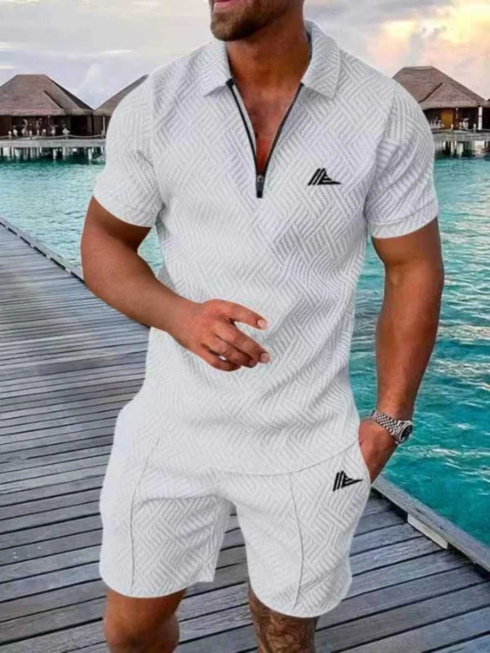 2025 Mens Trendy Summer Short sleeved Printed Beach Set Series Creative Pattern Collar Breathable SetXJ250326
