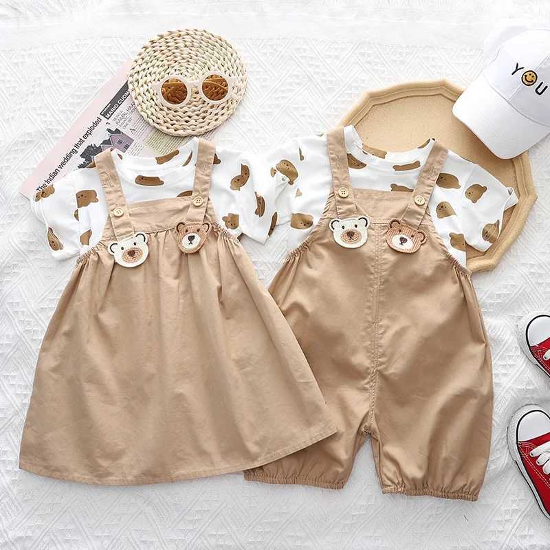 Childrens brother and sisters clothing Childrens baby boy/girl cartoon T-shirt bib shorts 2 pieces/set Summer fashion casual childrens clothing 0-5 ye