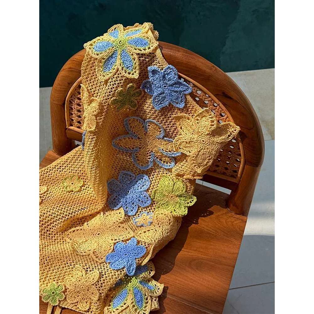 Crochet Knitted Colorful wers Embroidery Mini Dress Women Hollow Out Strap Backless Sleeveless Dresses Street Vacation Party