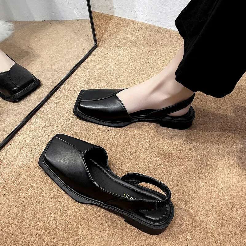 Closed Toe Sandals Fashion Womens Shoes Suit Female Beige Med Block Low heel Shallow Mouth Black Summer Sandalias