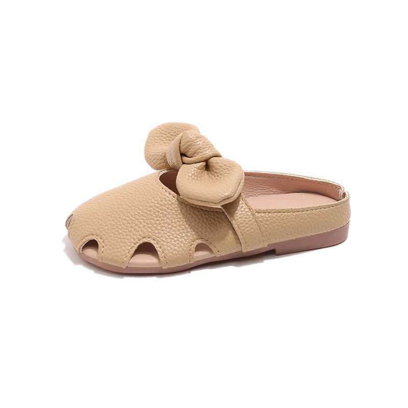 Slipper 2025 Spring/Summer New Childrens Slide Suitable for Girls Simple Leather Princess Shoes Soft and Breathable Coat Cute Bow S25326
