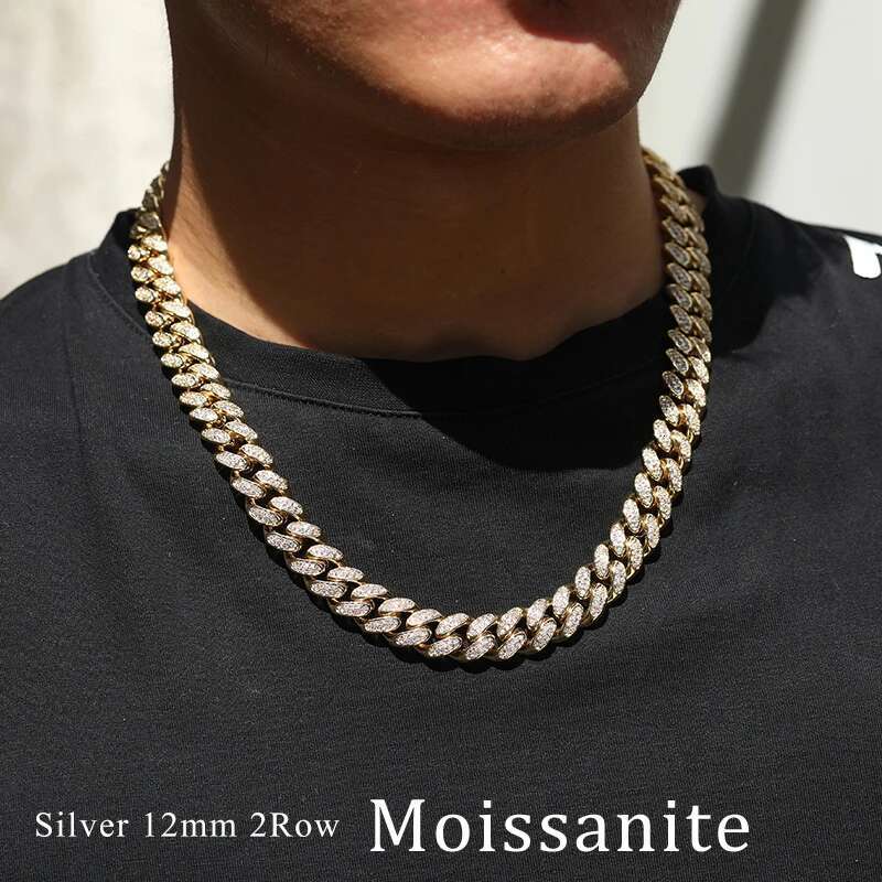 20mm 2 Row Cuban Chain Moissanite Necklace For Men Hip Hop Jewelry 925 Sterling Silver Chain High Quality Dropshipping