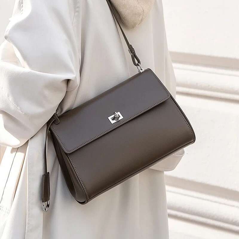 Simple Glossy Cowhide Leather Women Crossbody Black Commuting Versatile Handbag Long High-Quality Single Shoulder Armpit Bag
