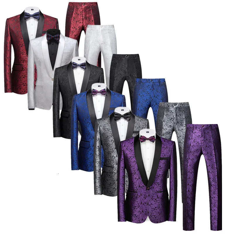 High end mens wedding jacquard suit plus size 6XL single chest slim fit tailcoat jacket and pants 250326