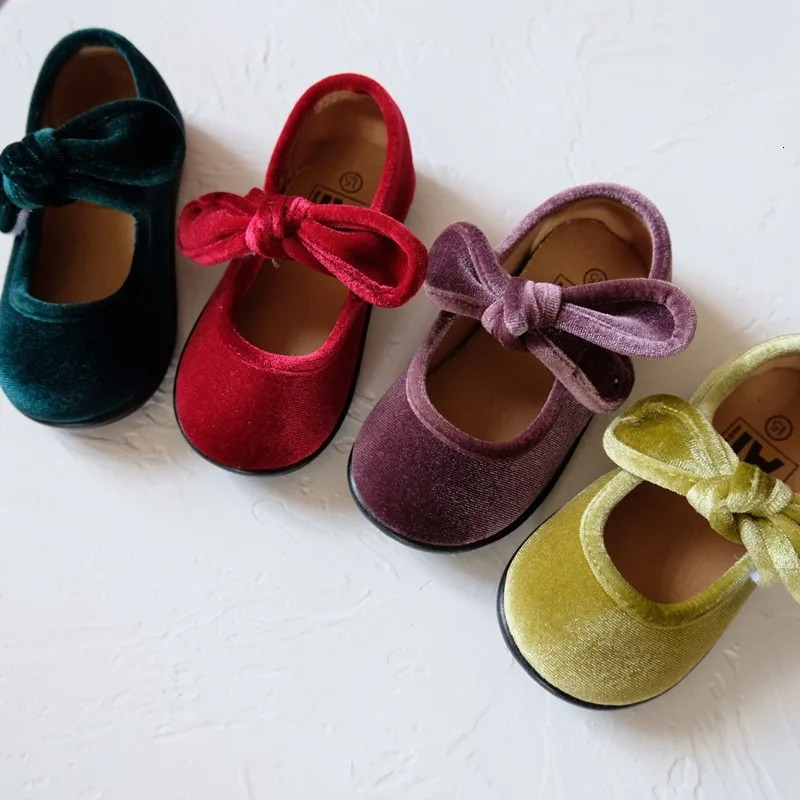 deer jonmi Korean Style Baby Girls Velvet Bowknot Princess Flat Shoes Soft Non-slip Toddlers Kids Shoes 250326