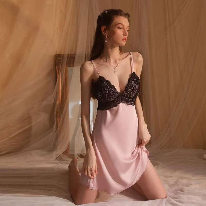 2024 Sexy Backless Nightwear Night Dresses Present Have Bra Underwear Sleepwear Slip Dress Ice Satin Women's Silk Pamas