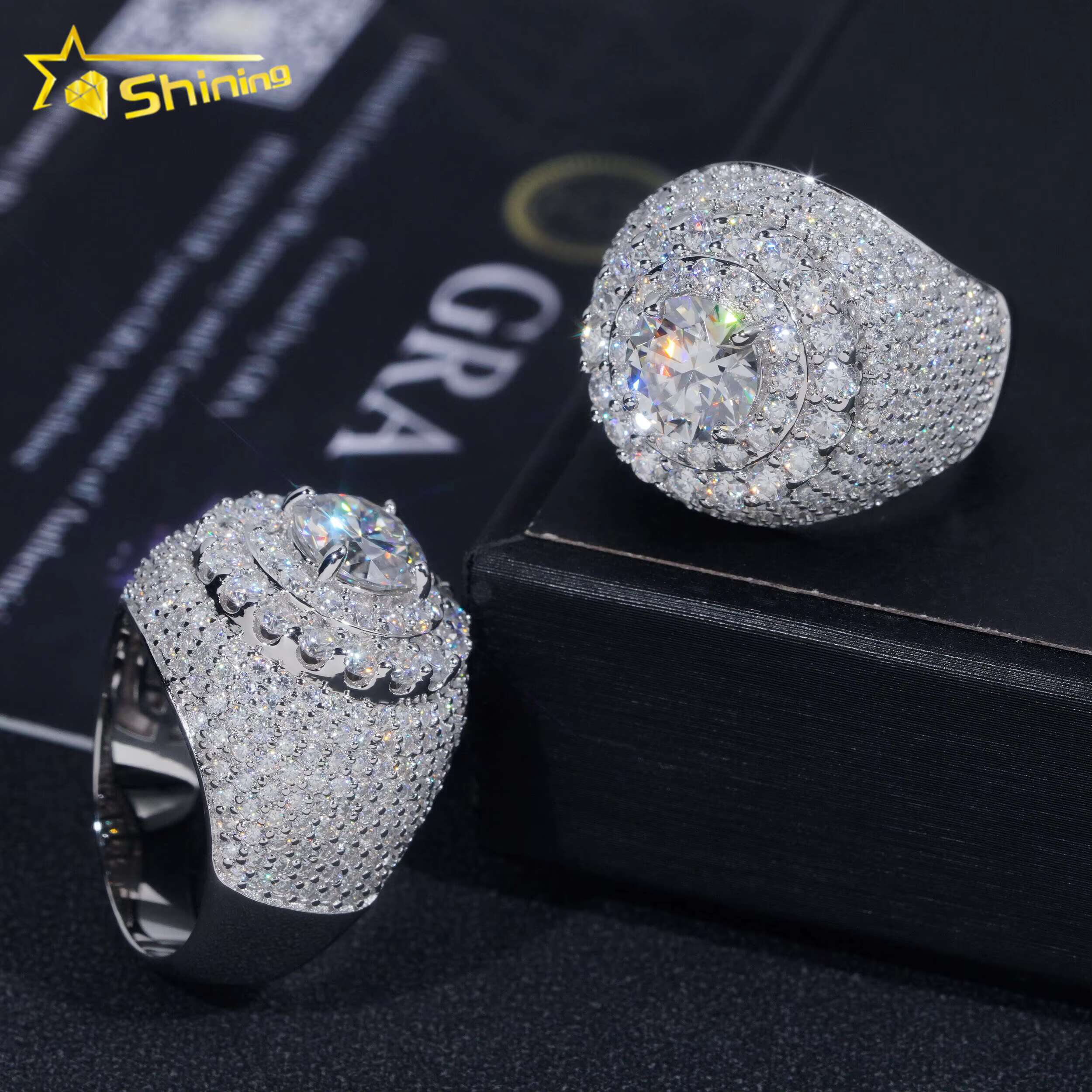 Gold Plated Men Ring Fine Jewelry Fast Shipping GRA Moissanite Mens Ring 925 Silver Iced Out Hip Hop Rings