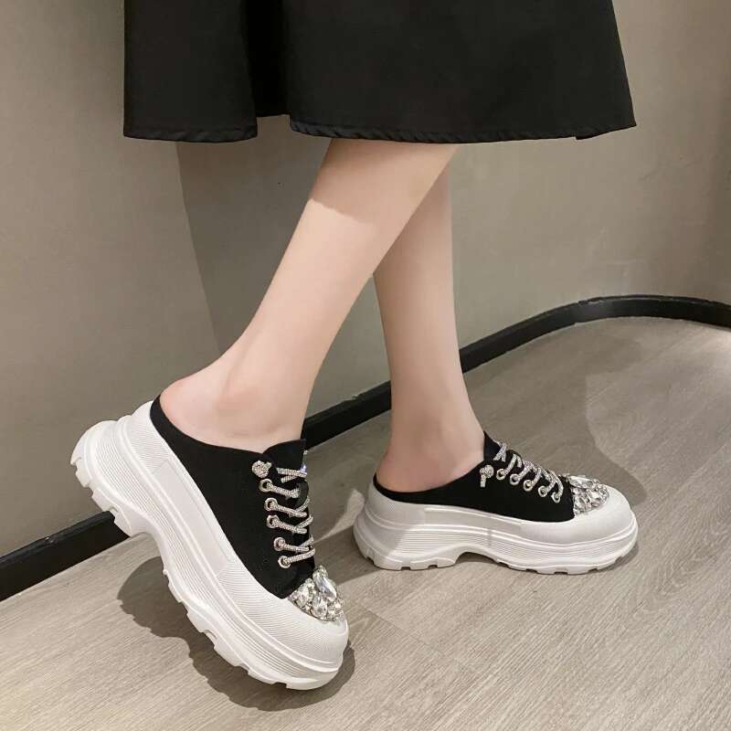 Designer Shoes Light Luxury Rhinestone Sparkling Rhies Four Season Casual Sports Shoes Women's Fashionable Lace Up Sports Slippers Multifunctiona