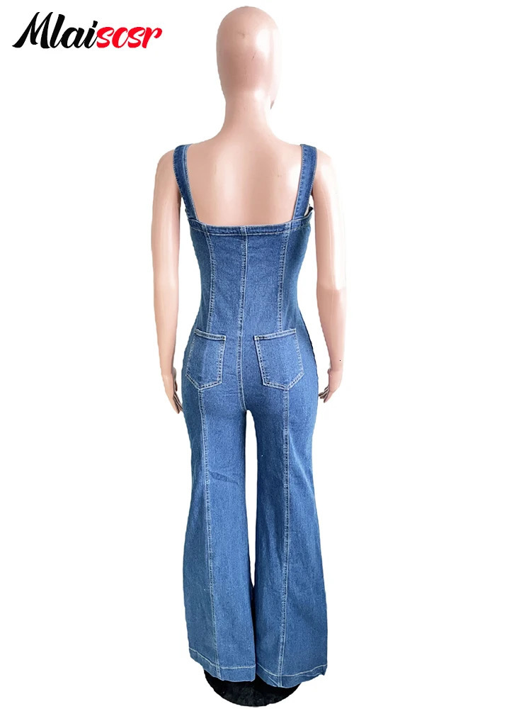 Mlaiscr streetwear womens jeans jumpsuit sleeveless button up wide leg pants denim one piece set 250326