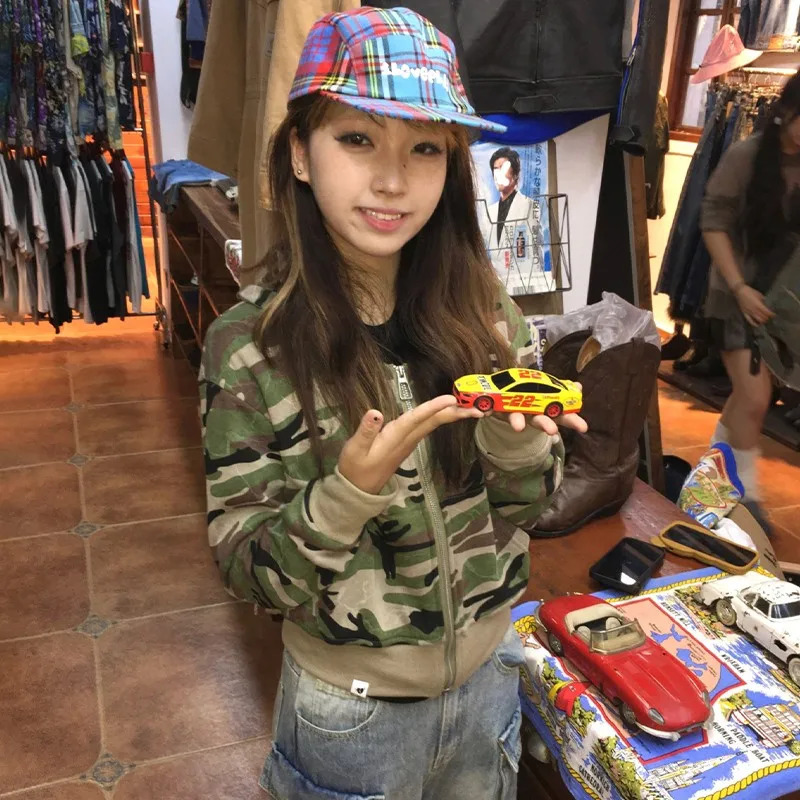 Karrram Japanese Y2k cut jacket retro Harajuku short jacket 2000s Korean fashion camouflage zipper hooded sweatshirt Grunge 250322