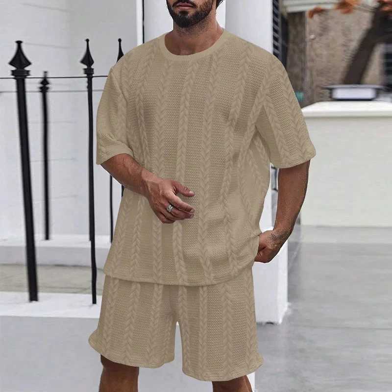 Mens track and field uniform solid color round neck zipper short sleeved T-shirt+casual sports shirt mens loose two-piece fitness setXJ250326