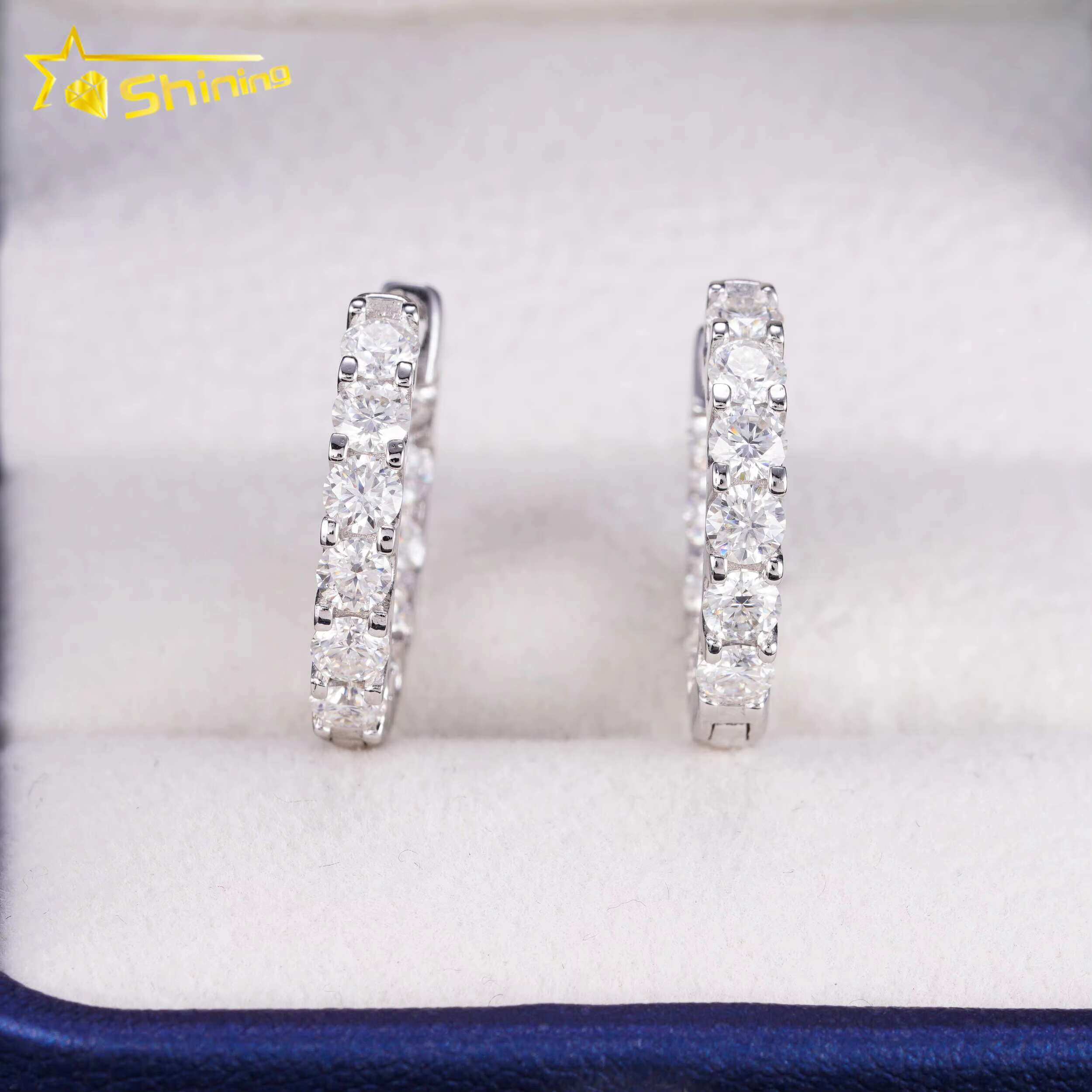 New Arrival Hot Sale Design Tennis Earrings 925 Silver 3.0mm GRA Moissanite Hoop Earrings Fashion Jewelry