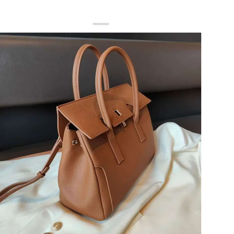 New Fashion Stylish First Layer Cowhide Leather Women Handbag Grey Large High-End Office Commuter Travel Tote Black