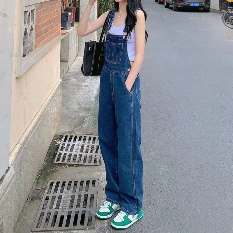Denim Jumpsuits Women Straight Simple Solid Color Summer Baggy Age-Reducing Korean Fashion Trendy Stylish Students Haruku 3Xl