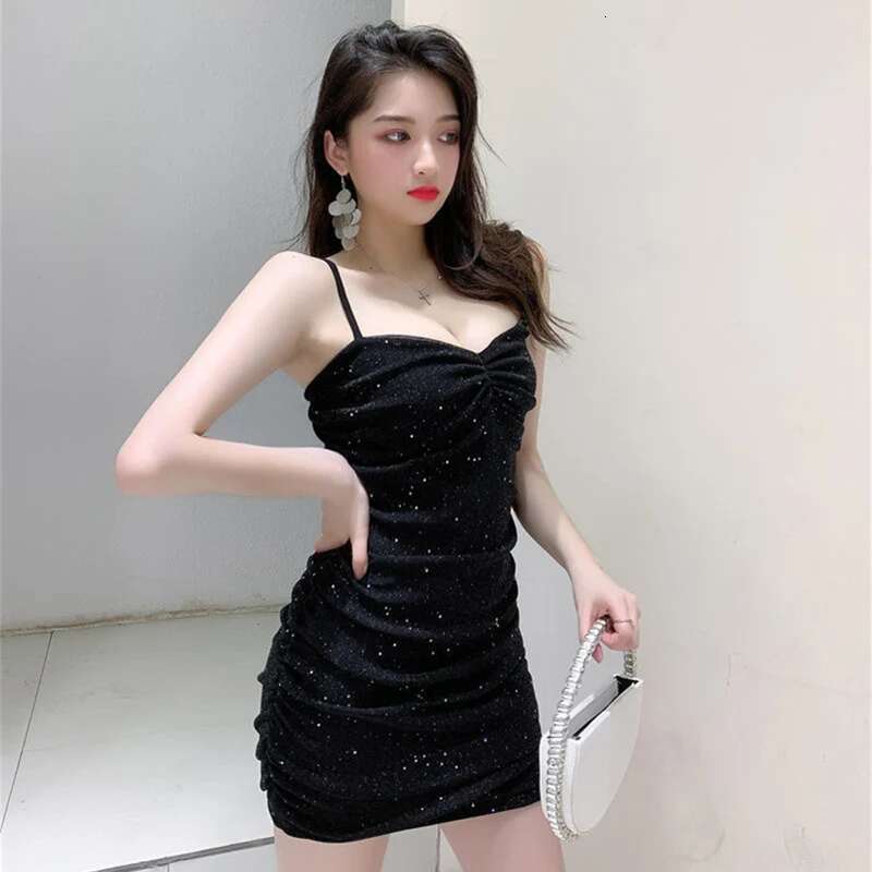 Sequin Sparkly Camisole Sexy Women Party Lady Fashion Wine Red Sleeveless Slim Fit Female Nightclub Backless Dress