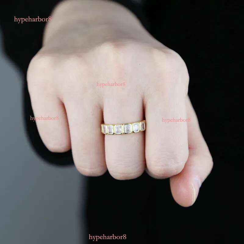 Luster Unique Wedding Eternity Band Sier 14k Gold Bezel Set 3x5mm Emerald Cut Moissanite Oval Ring for Women