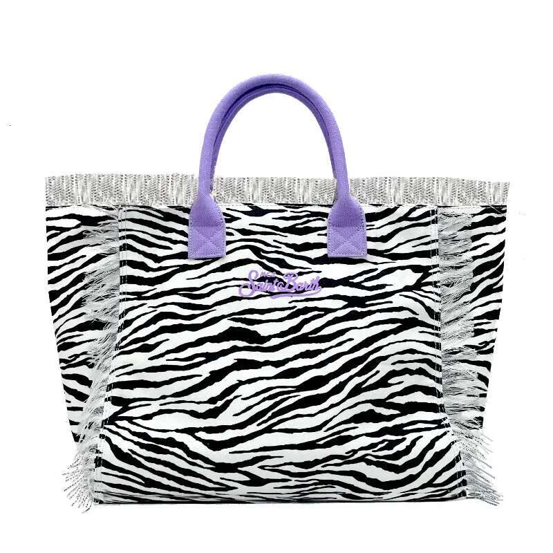 SAINT BARTH Autumn Winter New Women's Large Capacity Casual Black And White Leopard Print Canvas Handmade Tassel Handbag
