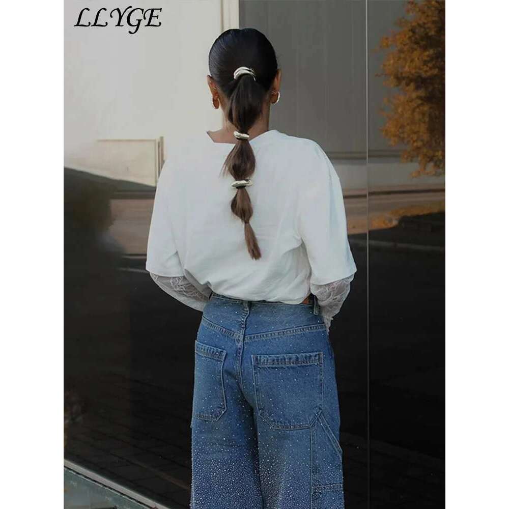Women's Wear Street Women's Rhie Jeans Vintage Washed Pockets Wide Leg Denim Pants 2025 Spring Lady Y2k Baggy All-Match Trousers